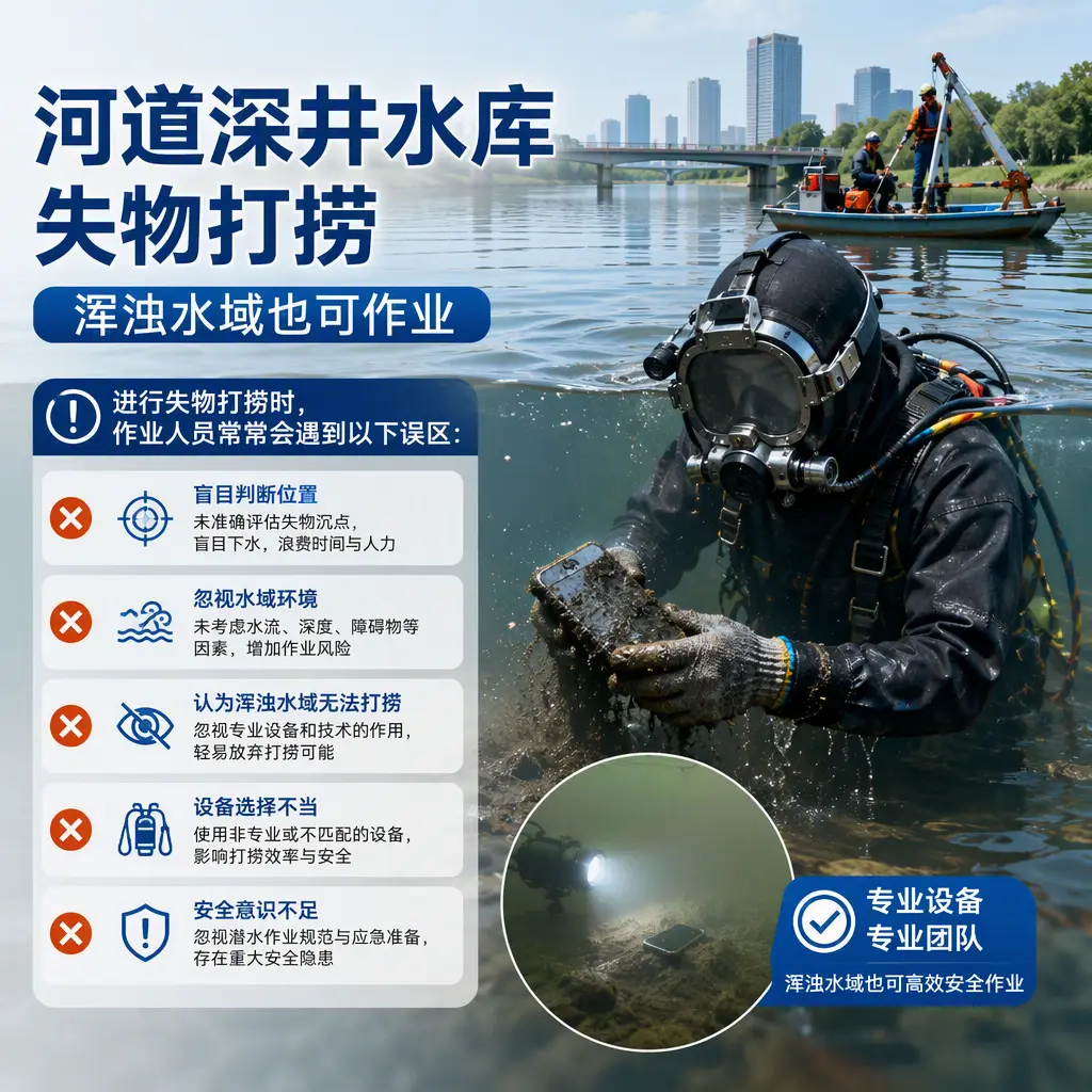 河道深井水库失物打捞，浑浊水域也可作业临江